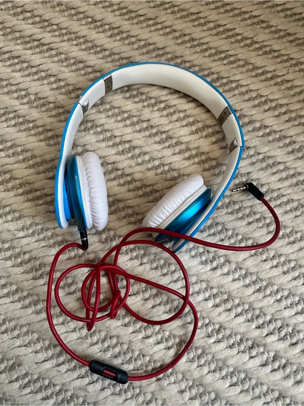 Beats by Dre Blue and White On-Ear Headphones with Red Cable
